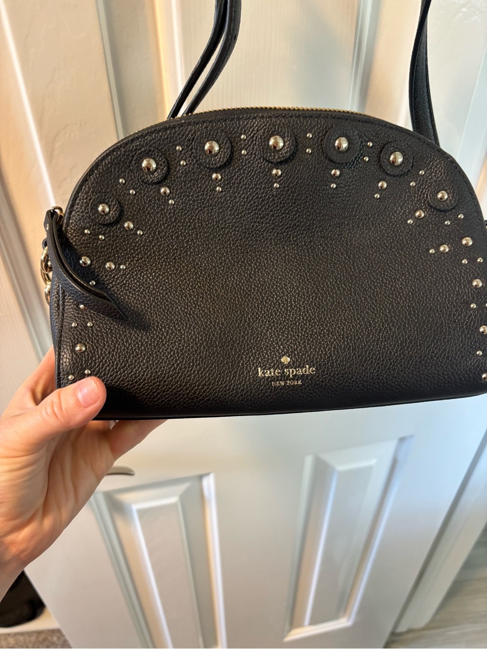 kate spade Black Pebbled Leather Studded Dome Crossbody